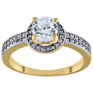 14kt Two-tone Gold Womens Cubic Zirconia Halo Engagement Ring