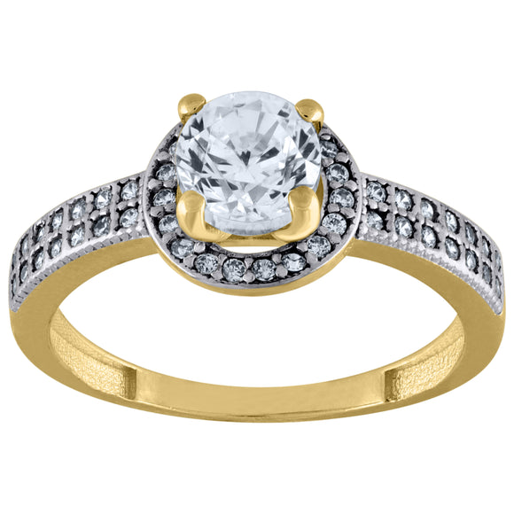 14kt Two-tone Gold Womens Cubic Zirconia Halo Engagement Ring