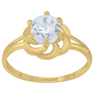 14kt Yellow Gold Womens Cubic Zirconia Floral Engagement Ring