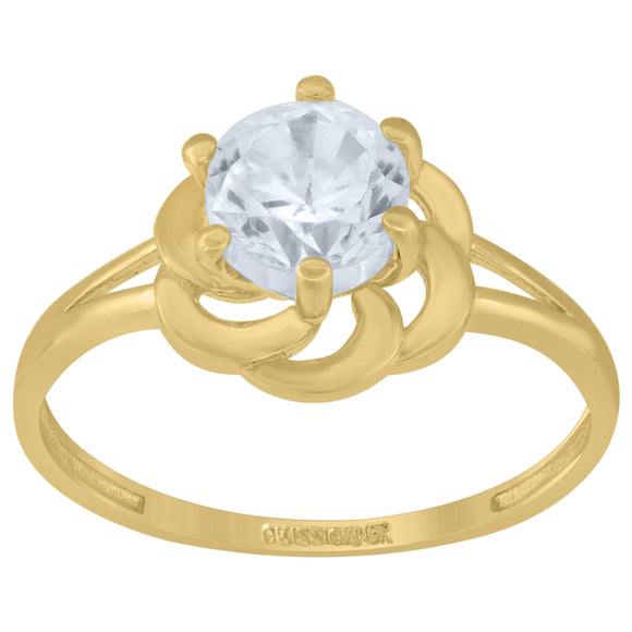 14kt Yellow Gold Womens Cubic Zirconia Floral Engagement Ring