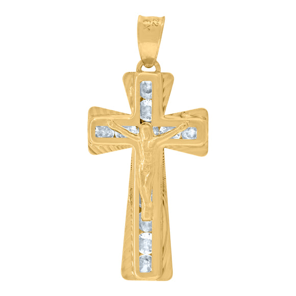 14kt Yellow Gold Womens Cubic Zirconia Crucifix Cross Religious Charm Pendant