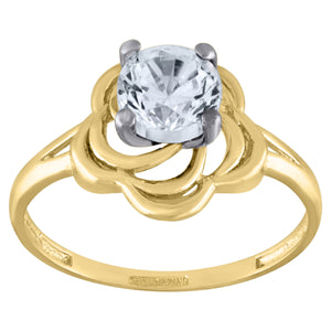 14kt Two-tone Gold Womens Cubic Zirconia Floral Engagement Ring