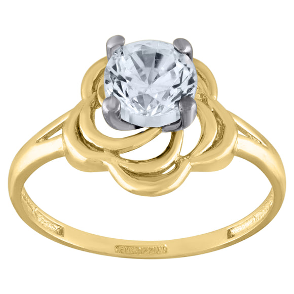 14kt Two-tone Gold Womens Cubic Zirconia Floral Engagement Ring