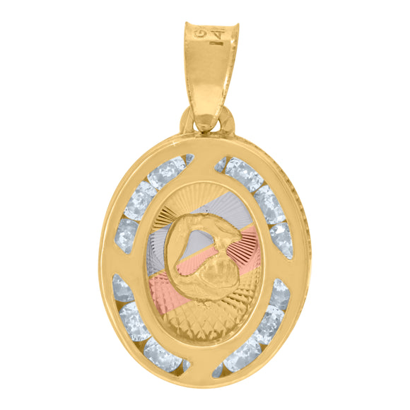 14kt Tri-color Gold Unisex Cubic Zirconia Diamond-cut Baptism Bautizo Religious Charm Pendant