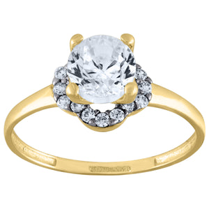 14kt Two-tone Gold Womens Cubic Zirconia Halo Engagement Ring