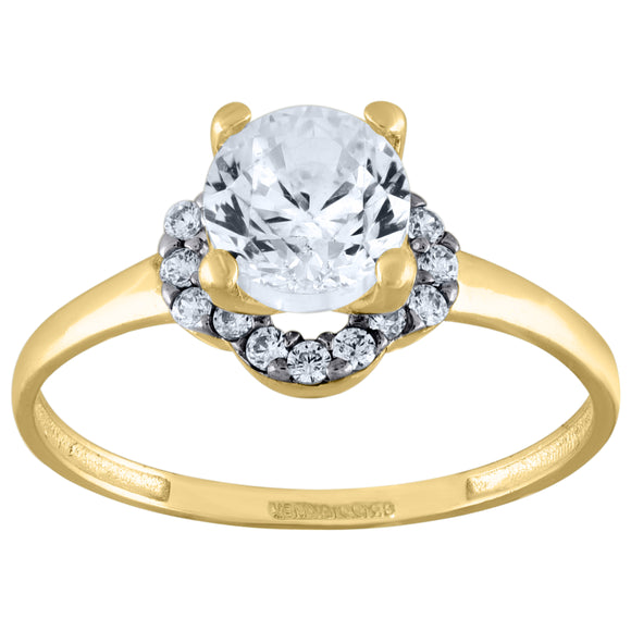 14kt Two-tone Gold Womens Cubic Zirconia Halo Engagement Ring