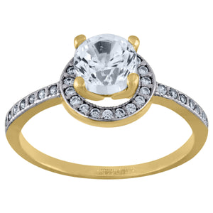 14kt Two-tone Gold Womens Cubic Zirconia Halo Engagement Ring