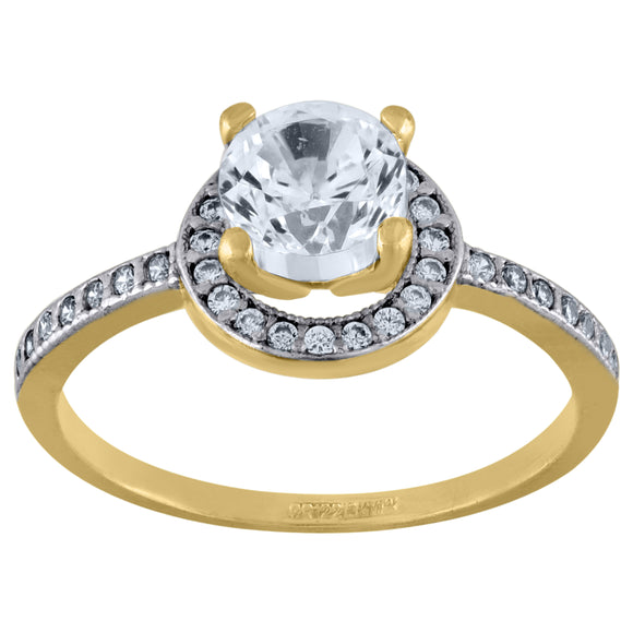 14kt Two-tone Gold Womens Cubic Zirconia Halo Engagement Ring