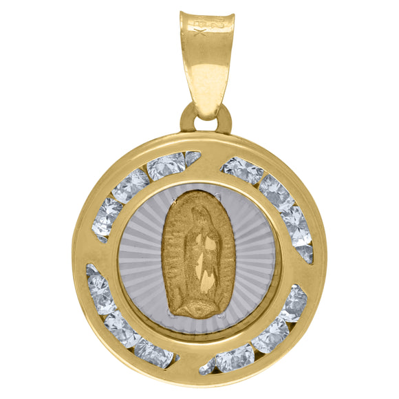 14kt Two-tone Gold Unisex CZ Textured Lady Of Guadalupe Religious Charm Pendant