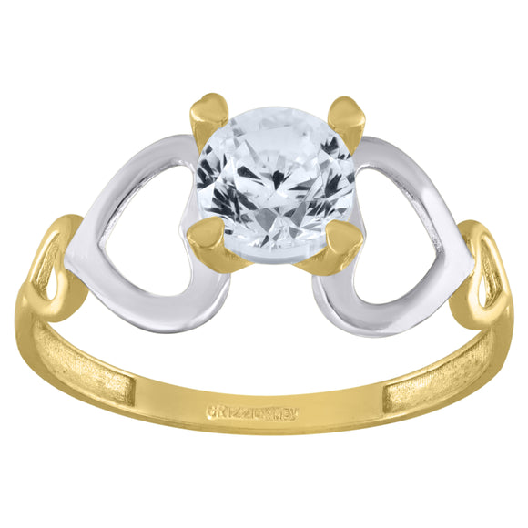 14kt Two-tone Gold Womens Cubic Zirconia Polished Finish Heart Engagement Ring
