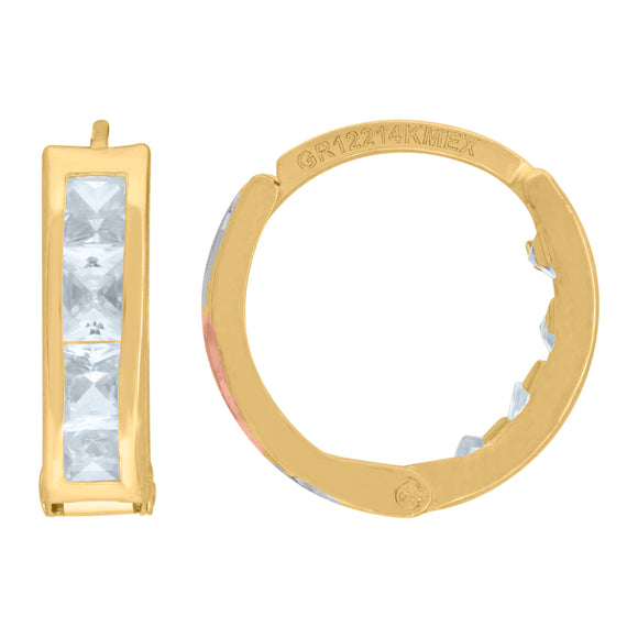 14kt Tri-color Gold Womens Princess-cut Cubic Zirconia Single Row Huggie Hoop Earrings