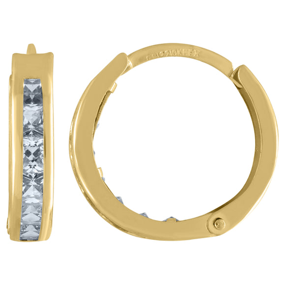 14kt Yellow Gold Womens Princess-cut Cubic Zirconia Single Row Huggie Hoop Earrings