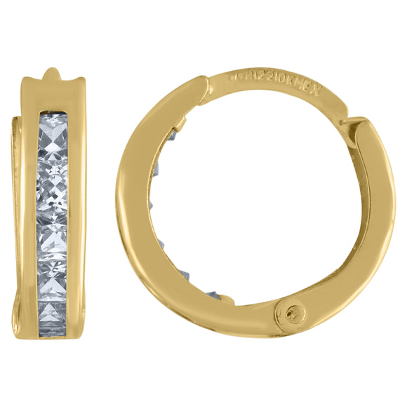 14kt Yellow Gold Womens Princess-cut Cubic Zirconia Single Row Huggie Hoop Earrings