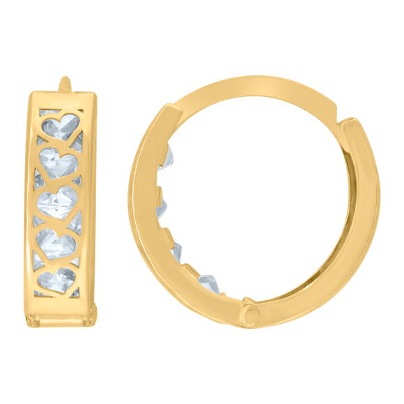 14kt Yellow Gold Womens Princess-cut Cubic Zirconia Heart Huggie Hoop Earrings