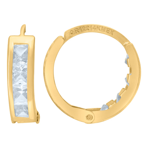 14kt Yellow Gold Womens Princess-cut Cubic Zirconia Single Row Huggie Hoop Earrings