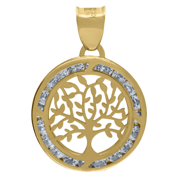 14kt Yellow Gold Unisex CZ Tree Of Life Charm Goodluck Pendant