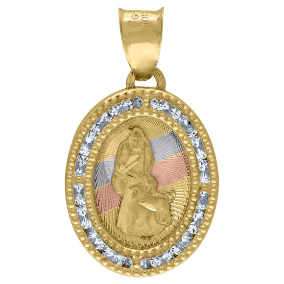 14kt Tri-color Gold Unisex CZ Textured Saint Lazarus Religious Charm Pendant