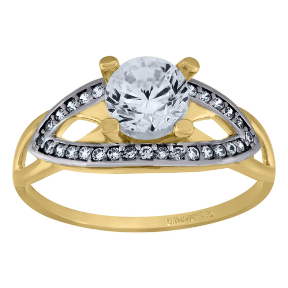 14kt Two-tone Gold Womens Cubic Zirconia Polished Finish Engagement Ring