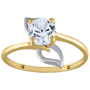 14kt Two-tone Gold Womens Cubic Zirconia leaf Engagement Ring