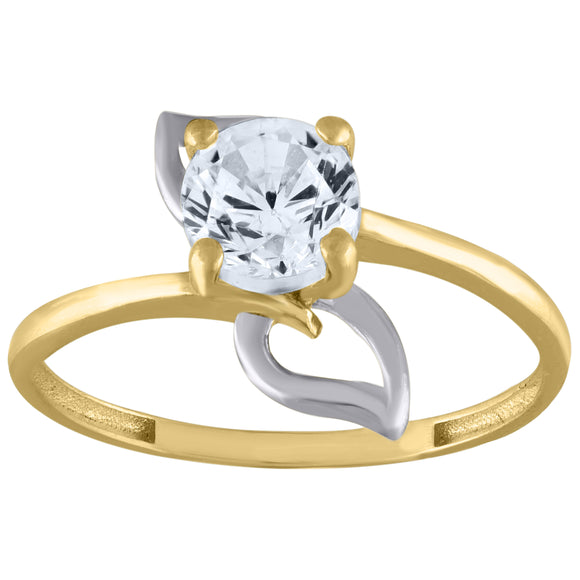 14kt Two-tone Gold Womens Cubic Zirconia leaf Engagement Ring