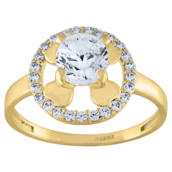 14kt Yellow Gold Womens Cubic Zirconia Floral Engagement Ring
