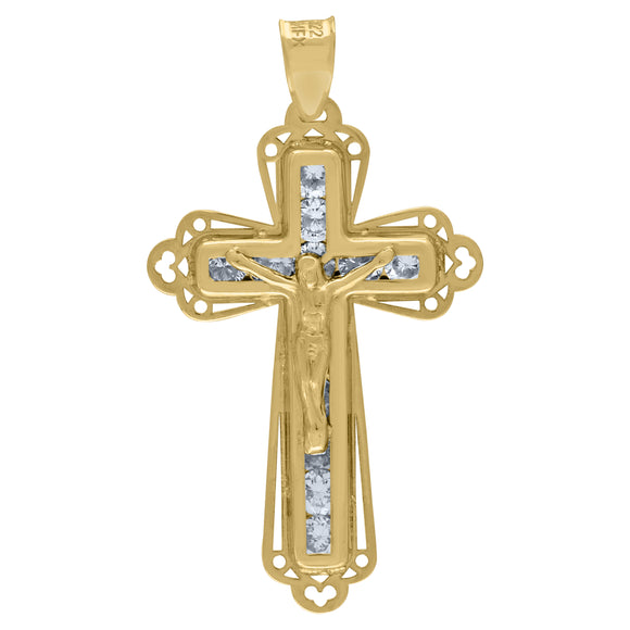 14kt Yellow Gold Unisex CZ Crucifix Cross Religious Charm Pendant