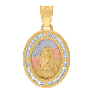 14kt Tri-color Gold Unisex Cubic Zirconia Diamond-cut Textured Lady Of Guadalupe Religious Charm Pendant