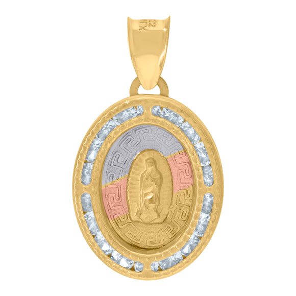 14kt Tri-color Gold Unisex Cubic Zirconia Diamond-cut Textured Lady Of Guadalupe Religious Charm Pendant