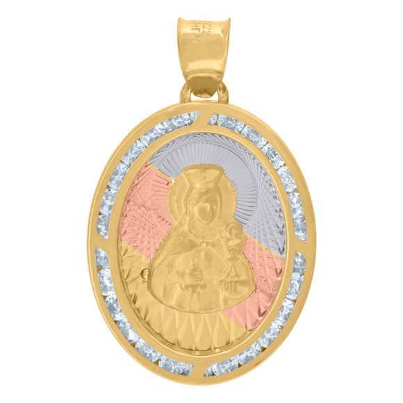 14kt Tri-color Gold Unisex Cubic Zirconia Diamond-cut Textured Religious Charm Pendant