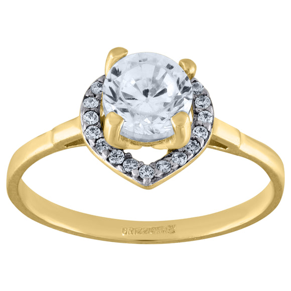 14kt Two-tone Gold Womens Cubic Zirconia Heart Halo Engagement Ring