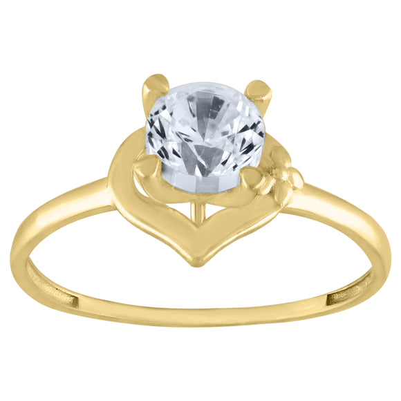 14kt Yellow Gold Womens Cubic Zirconia Heart Engagement Ring