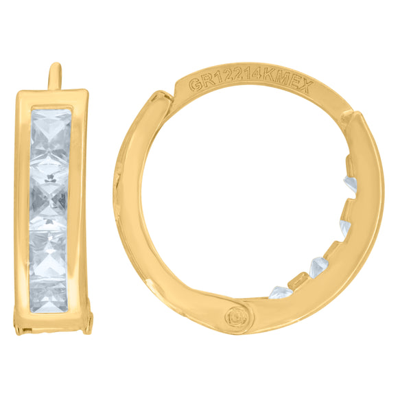 14kt Yellow Gold Womens Princess-cut Cubic Zirconia Single Row Huggie Hoop Earrings