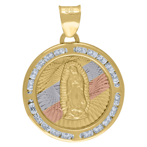 14kt Tri-color Gold Unisex CZ Textured Lady Of Guadalupe Religious Charm Pendant