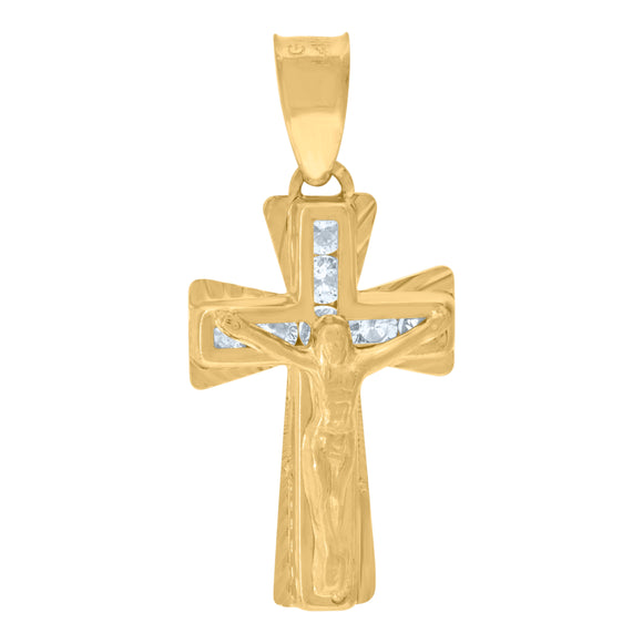14kt Yellow Gold Unisex Cubic Zirconia Crucifix Cross Religious Charm Pendant