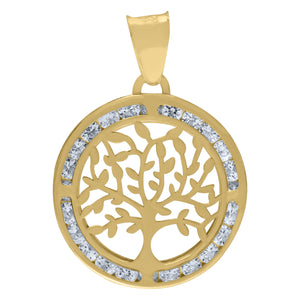 14kt Yellow Gold Unisex CZ Tree Of Life Oval Charm Goodluck Pendant