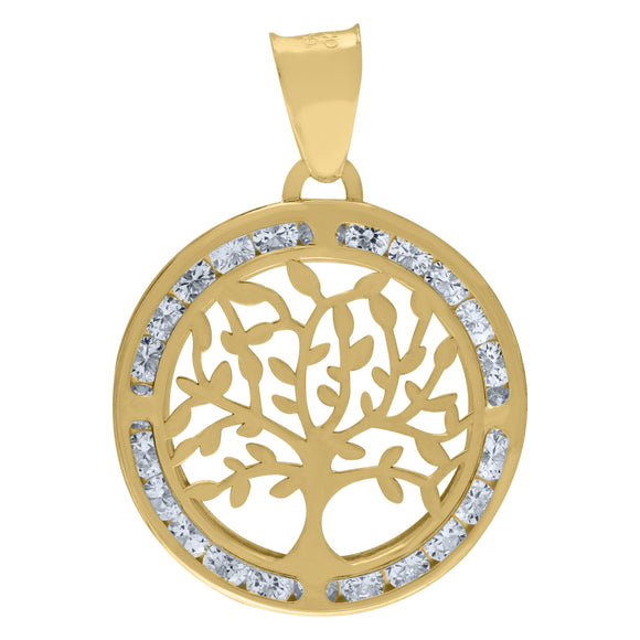 14kt Yellow Gold Unisex CZ Tree Of Life Oval Charm Goodluck Pendant