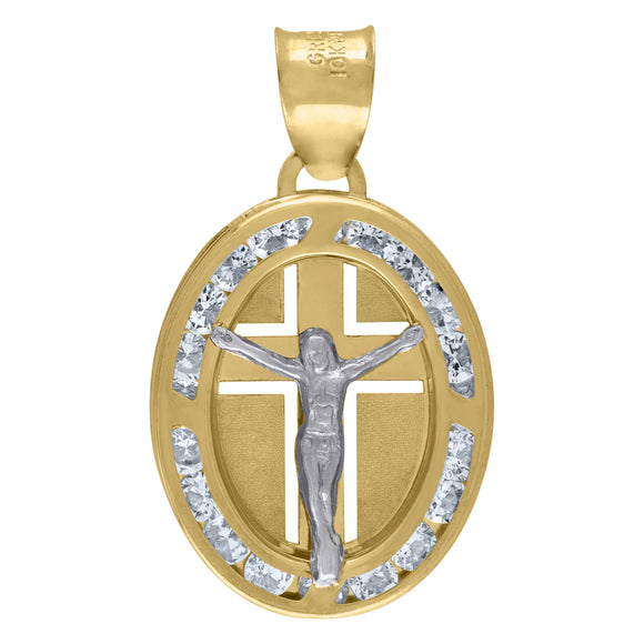 14kt Two-tone Gold Unisex CZ Crucifix Religious Charm Pendant