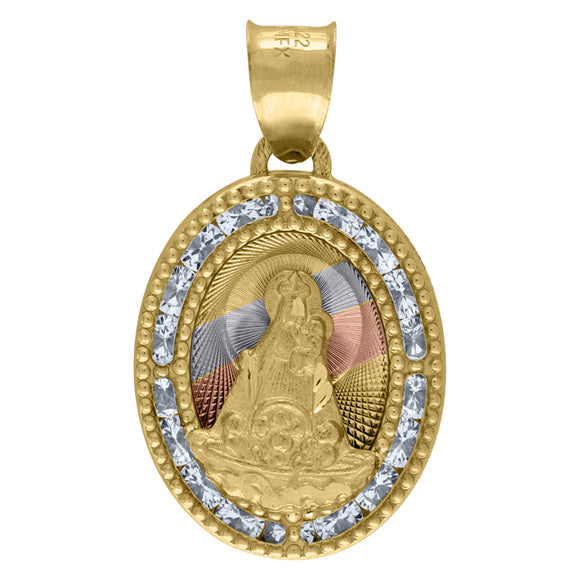 14kt Tri-color Gold Unisex CZ Textured Saint Barbara Religious Oval Charm Pendant