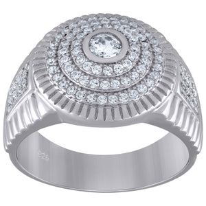 925 Sterling Silver Mens Cubic Zirconia Round Head Presidential Ring Size 7