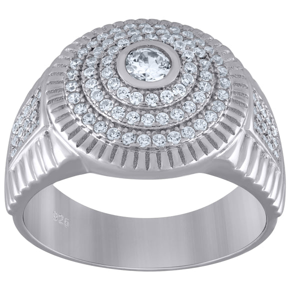 925 Sterling Silver Mens Cubic Zirconia Round Head Presidential Ring Size 7