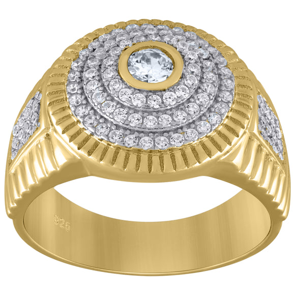 925 Sterling Silver Yellow-Tone Mens Cubic Zirconia Round Head Presidential Ring Size 7