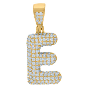 925 Sterling Silver Yellow-tone Unisex CZ Initial Alphabet E Charm Pendant