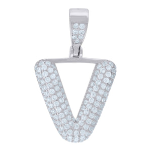 925 Sterling Silver Unisex CZ Initial Alphabet V Charm Pendant