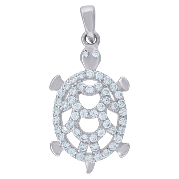 925 Sterling Silver Womens Cubic-Zirconia Tortoise Animal Charm Pendant