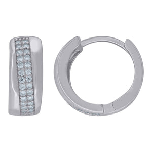925 Sterling Silver Womens Cubic Zirconia Double Row Huggie Hoop Earrings