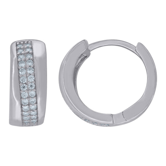 925 Sterling Silver Womens Cubic Zirconia Double Row Huggie Hoop Earrings