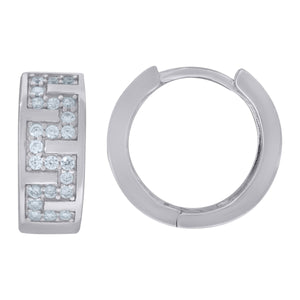 925 Sterling Silver Womens Cubic Zirconia Greek Key Huggie Hoop Earrings