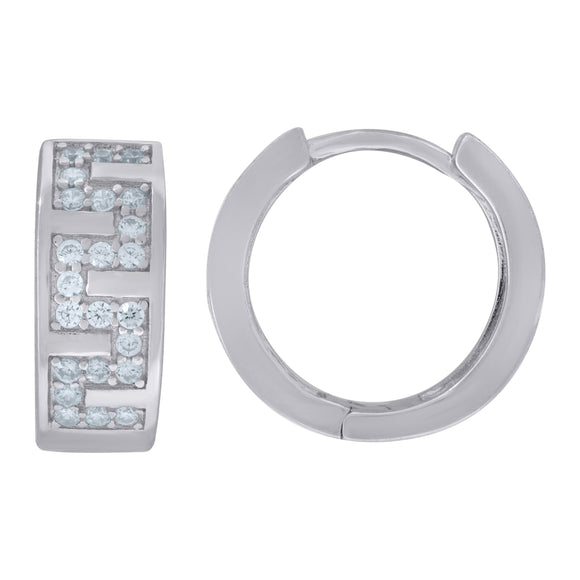 925 Sterling Silver Womens Cubic Zirconia Greek Key Huggie Hoop Earrings