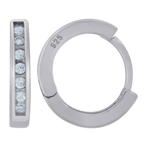 925 Sterling Silver Womens Cubic Zirconia Single Row Huggie Hoop Earrings