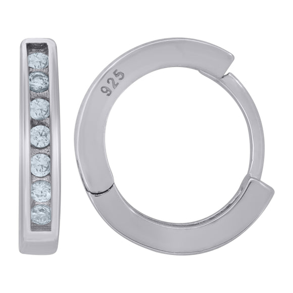 925 Sterling Silver Womens Cubic Zirconia Single Row Huggie Hoop Earrings